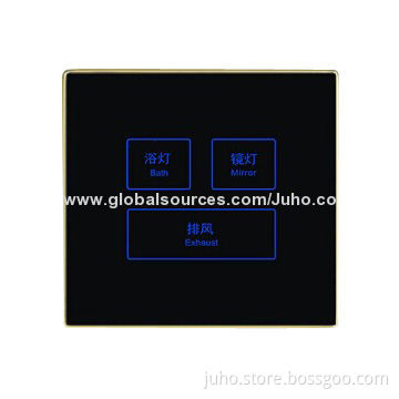 New Crystal PG Touch Switch, 3-gang Black Glass with LED Indicator and Bathroom Switch